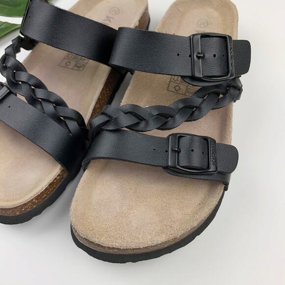 Kidmi Sandals Slip On Strappy Black Faux Leather Comfort Shoes Women's 37 US 7 - Picture 2 of 7